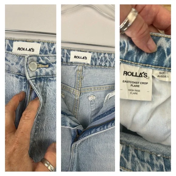 ROLLA’S High Rise Wide Leg Jeans Plus Size 34 Cotton Stretch Blue Cropped Denim - Picture 15 of 16